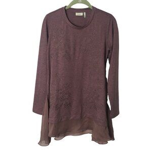 Logo Lounge Shirt Women XS Tunic Top Purple Floral Embroidered Stretch